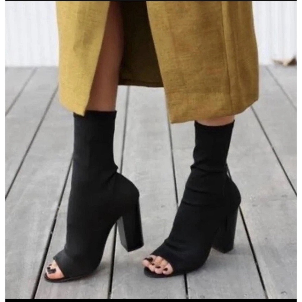 Tony Bianco Malo black peep open Toe Sock Heel Boot Size 5 1/2